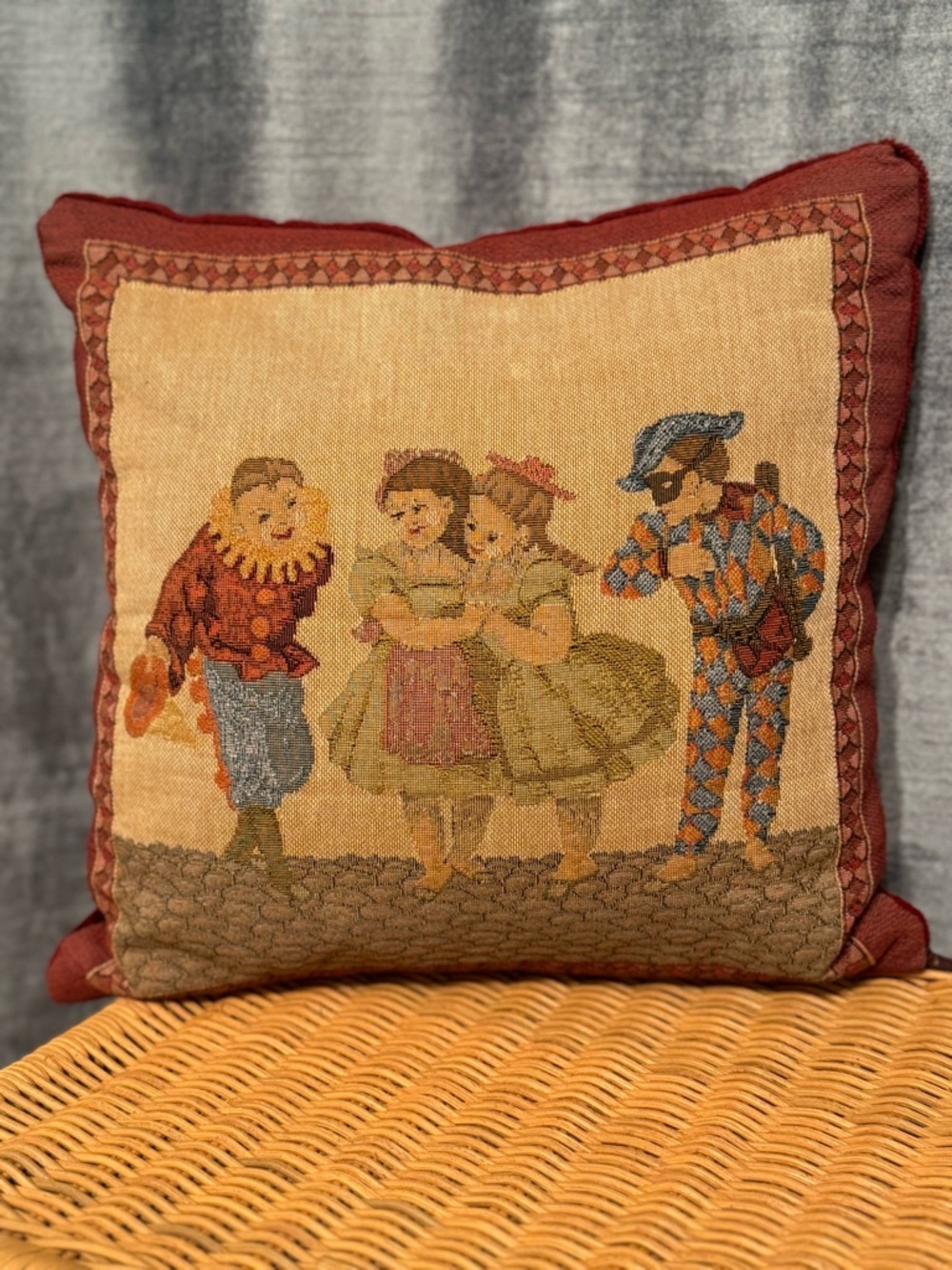 Vintage Tapestry Square Throw Pillow 12”